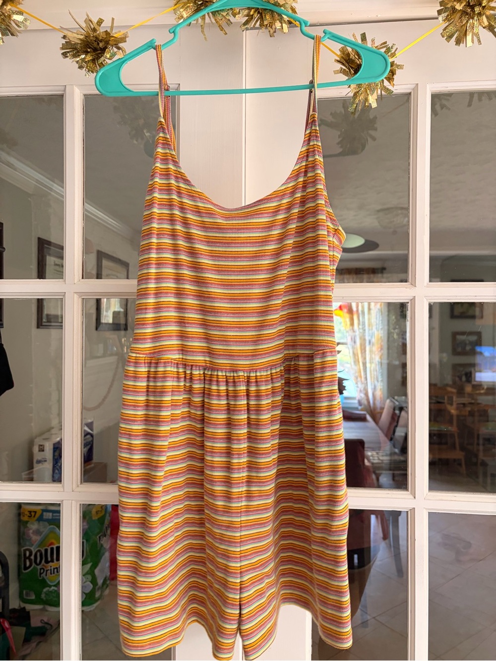 wild fable Striped Sleeveless Romper in Yellow, Pink & Orange